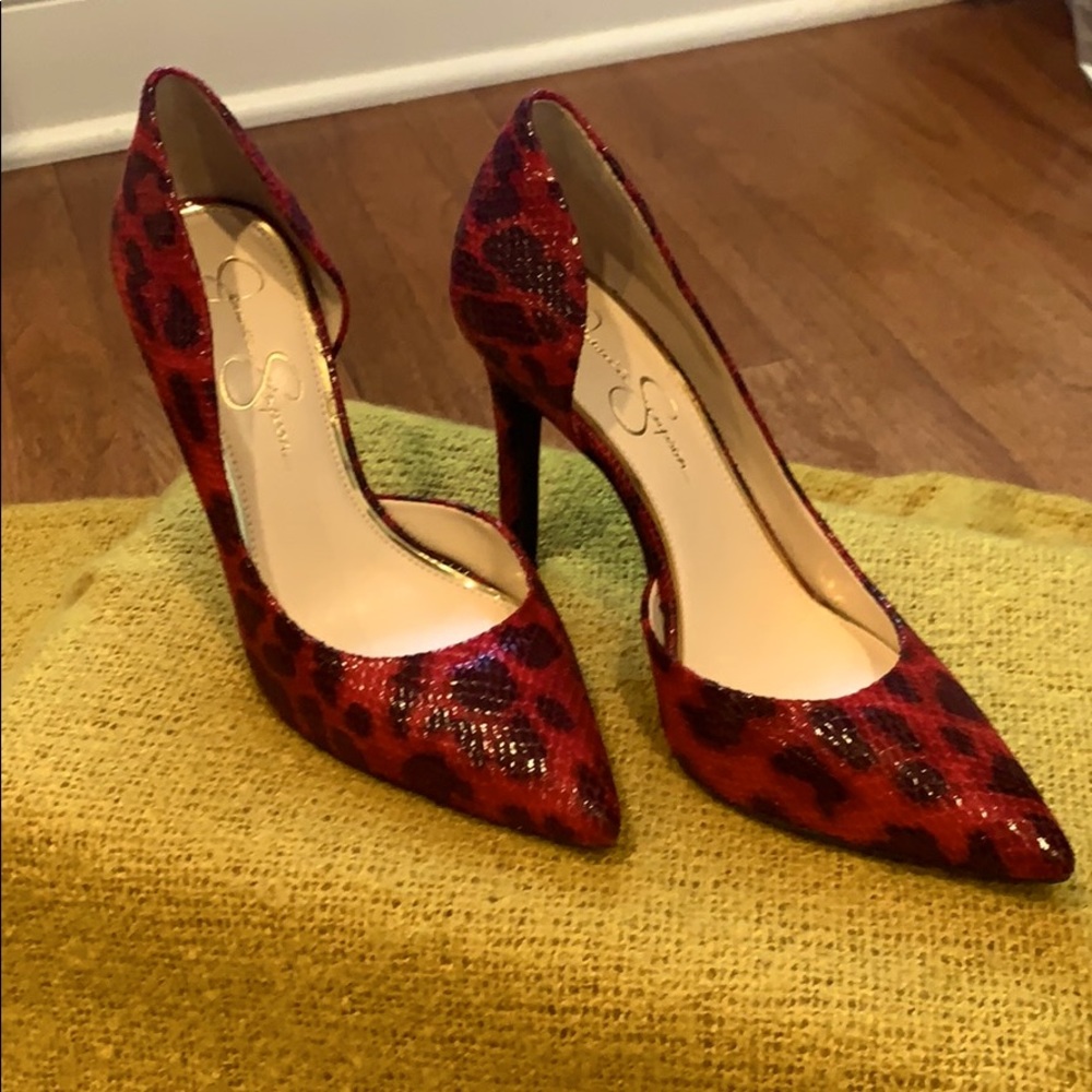 Jessica Simpson Used Red & Black Cheetah Heels